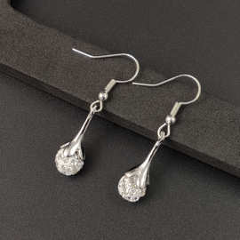 新品流苏长款仿银耳坠香巴拉水钻球韩版女款耳环耳饰品批发