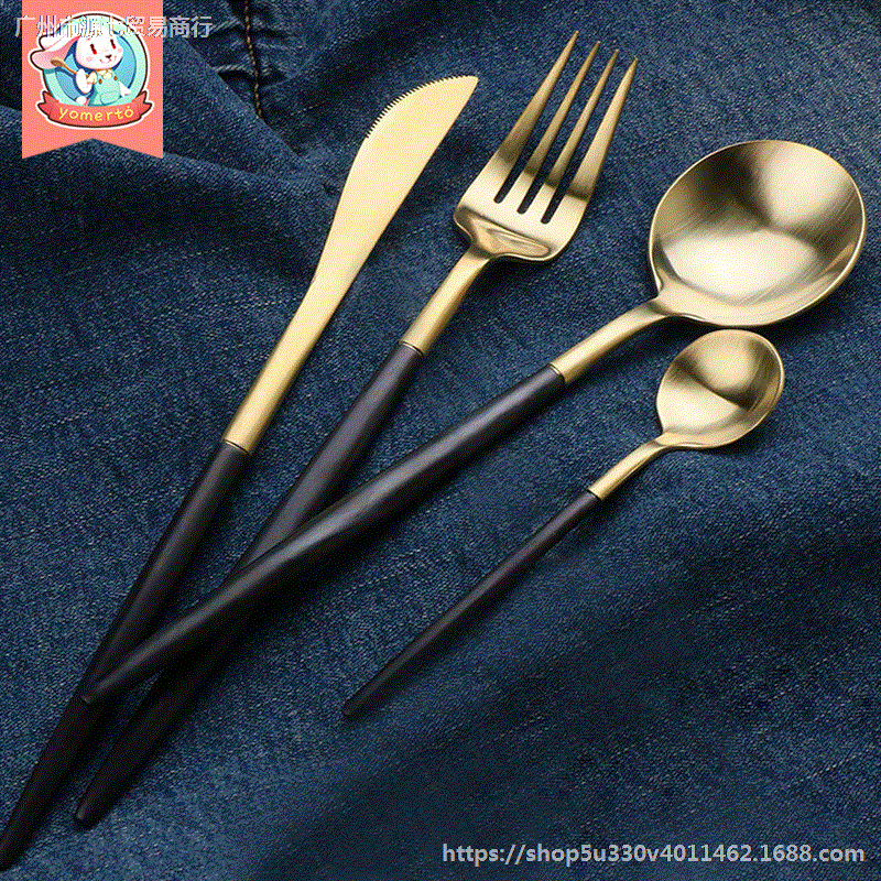 304 Western Handle household tableware Knife and fork suit golden Stainless steel Spoon steak Knife and fork Western