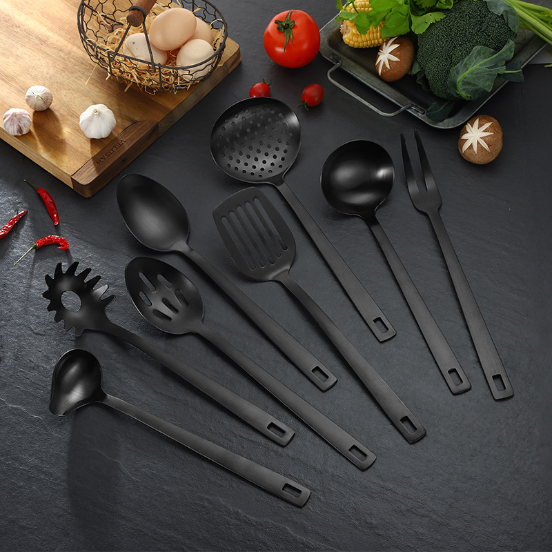 Stainless Steel Kitchen Utensils Set With Titanium Coated Finish_voghion.com