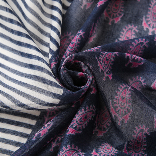 Foreign trade export original single ethnic style plant flower contrasting color cotton and linen scarf silk scarf travel sun protection shawl for women