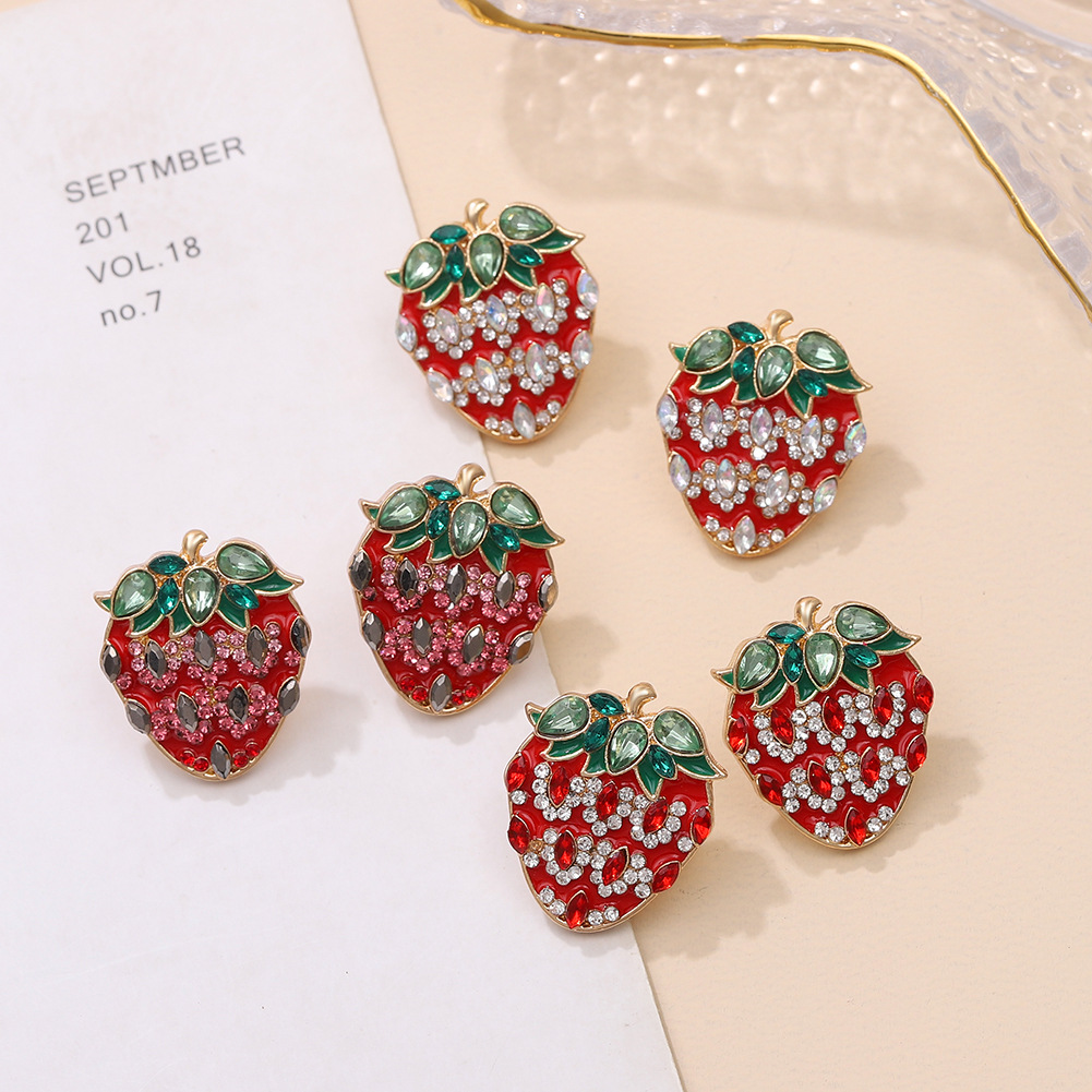 Strawberry Alloy Diamond-studded Earrings display picture 9