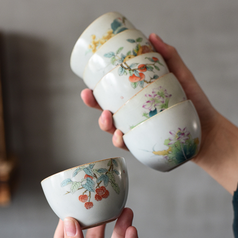 Horno de Ru Juego de té de Kung Fu de caqui Taza de té Taza maestra Taza individual femenina Taza de té de película abierta Taza de té de porcelana de cerámica de un solo Ru