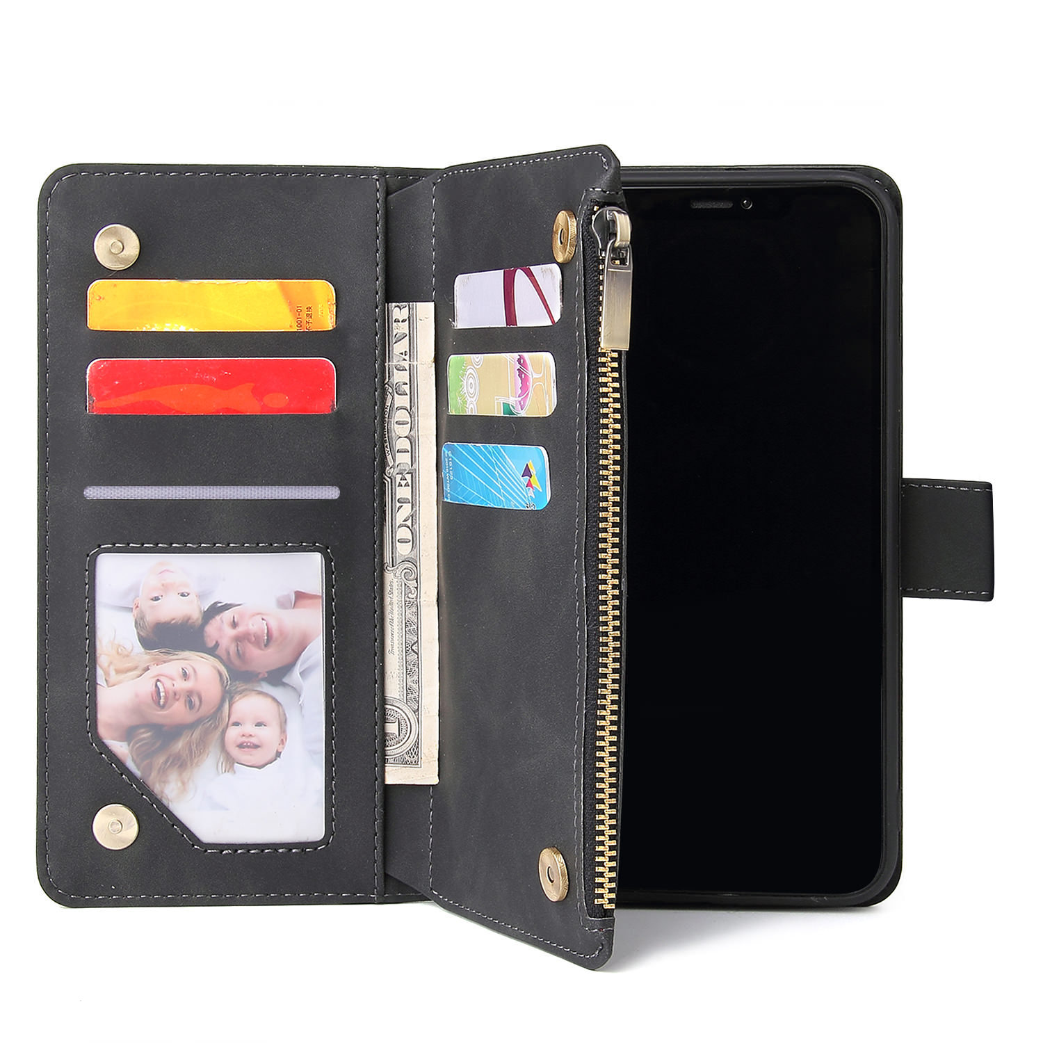Suitable For IPhone 12 Zipper Phone 17 Pro Max Stand Multi-Card Wallet Leather Case XS_voghion.com