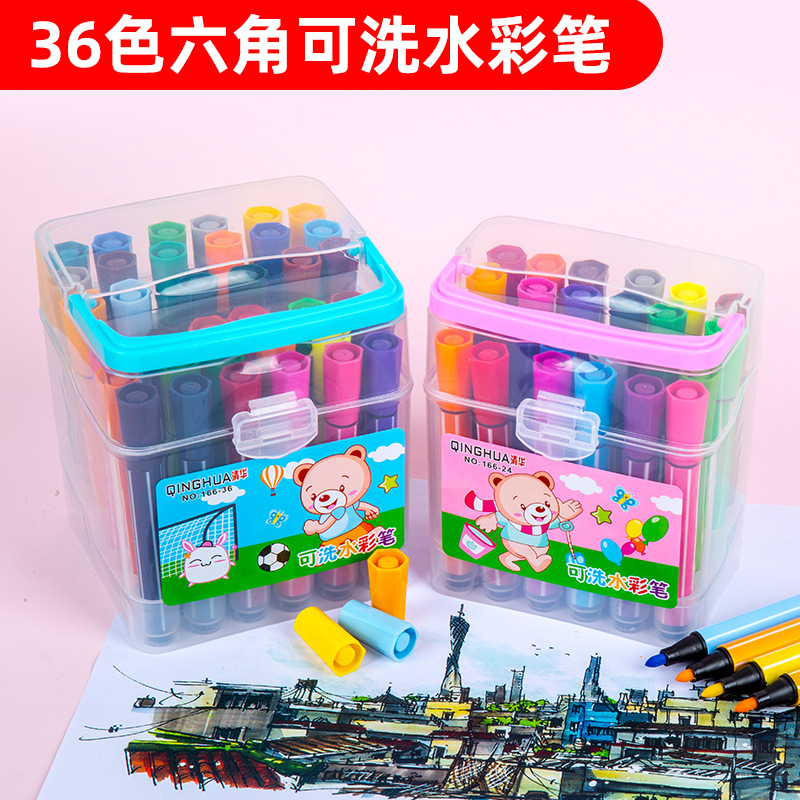 166 hexagonal lavable acuarela pluma pintura infantil estudiante colorido creativo acuarela pluma traje arte graffiti cepillo
