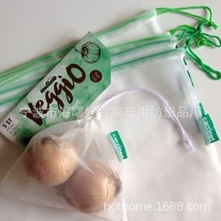 水果网袋现货涤纶水果袋束口袋彩绳子套装可重复使用网袋BSCI工厂