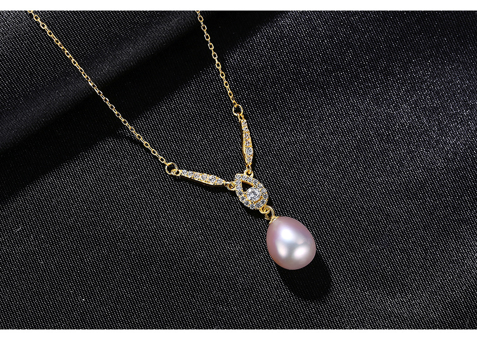 S925 Sterling Silver Pearl Exquisite Micro-inlaid Water Drop Pendant Necklace display picture 5