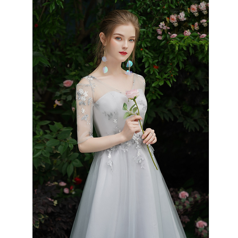 Evening dress Bridesmaid Dress grey long wedding party dress cocktail  banquet dress