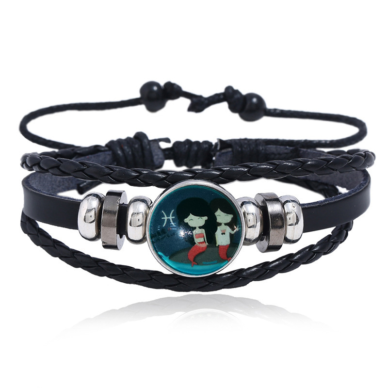 Luminous Gemstone Woven Korea Twelve Constellation Leather Bracelet Nihaojewelry display picture 9