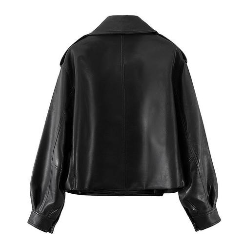 Fashion  spring cross-border supply street trendy Korean style long-sleeved lapel loose women's leather jacket