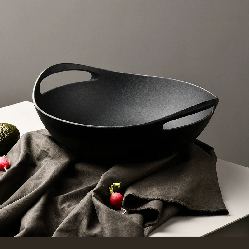 Gui Woe Чугунная кастрюля Вок Бытовой железный горшок-сырец Старомодная сковорода без покрытия с антипригарным покрытием Индукционная плита Вок