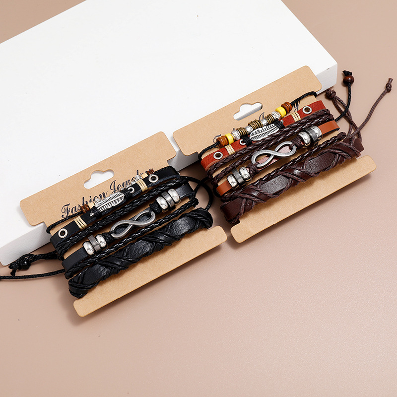 hot-selling retro braided cowhide bracelet three-piece set