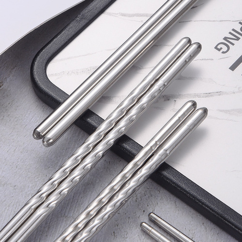 Wholesale Stainless Steel Chopsticks Home Kitchen Round Children Adult Chopsticks Threaded Non-Slip Handle Chopsticks Tableware Gifts