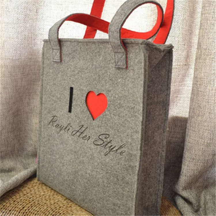 网红购物纯色简约收纳毛毡字母单肩手提包 百搭托特通勤手工DIY包