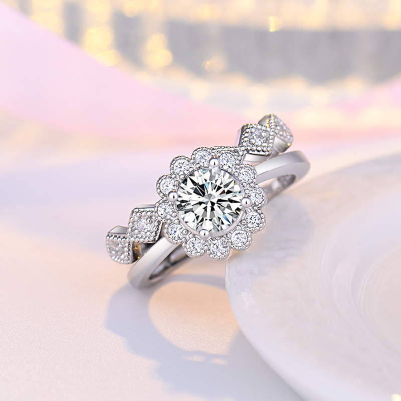 Implicit elegant simple Hao stone flower ring female romantic beautiful courtship engagement Lady ring a generation of hair