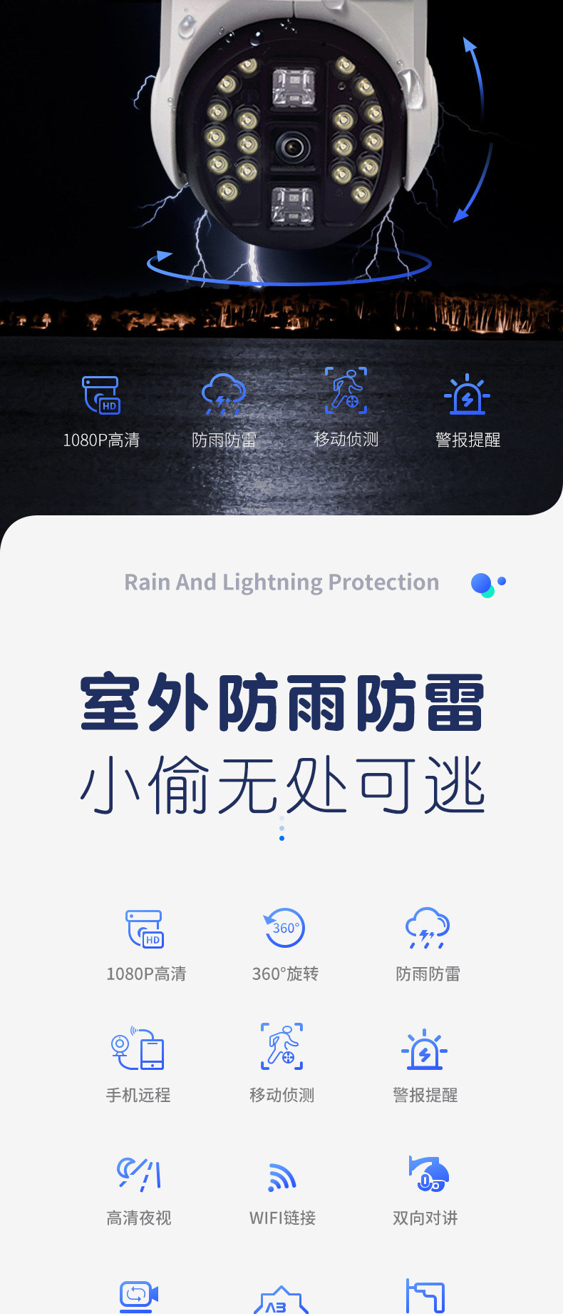 20灯球机室外防水监控器远程无线wifi网络全景高清夜视全彩
