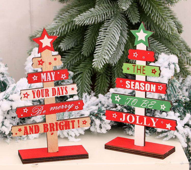 110g Weight Christmas Festival Multicolor Color Christmas Decorations Wooden Diy Mini English Alphabet Christmas Tree Desktop Office Decorations 无
