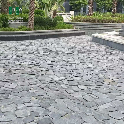 厂家直销天然青石板不规则文化碎拼石水池铺装净化美观乱形石|ru