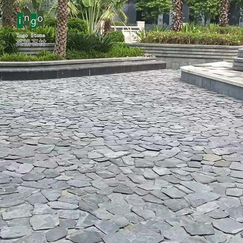厂家直销天然青石板不规则文化碎拼石水池铺装净化美观乱形石|ru