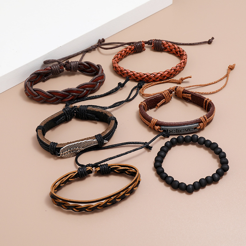 Fashion new multi-layer woven retro cowhide simple  believe leather bracelet