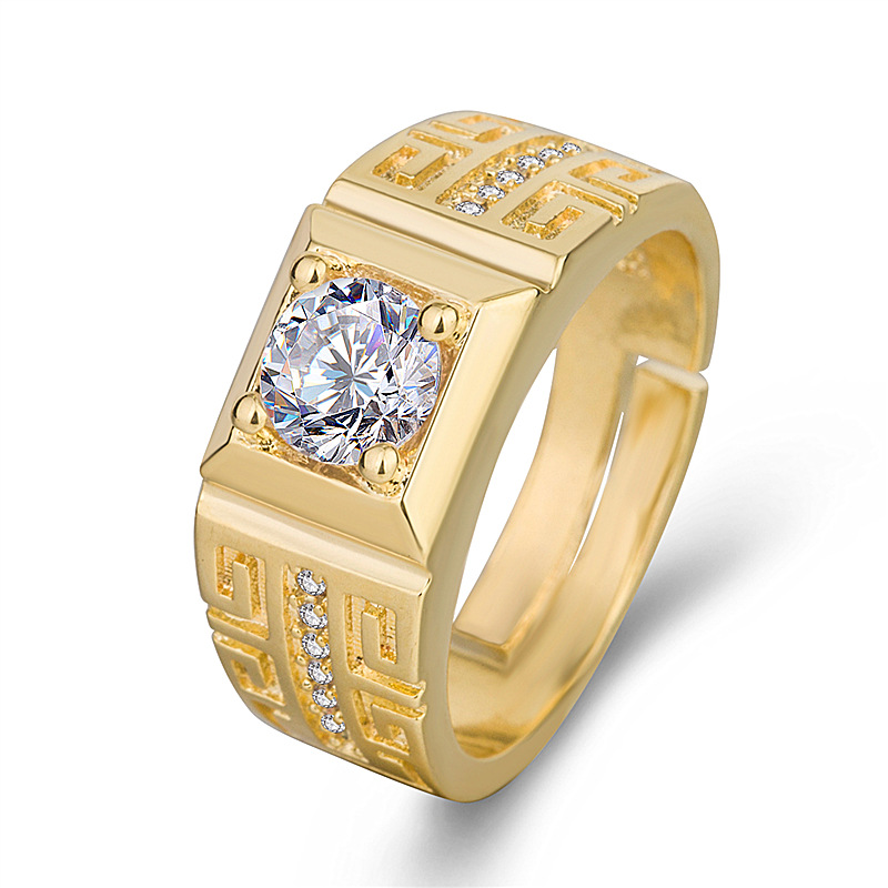 Men's Zircon Open Ring With Great Wall Texture Designer Style_voghion.com