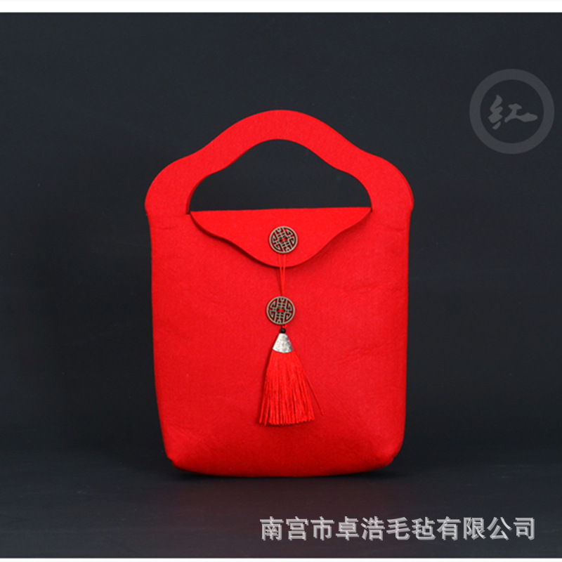 供应毛毡手提茶饼袋 复古流苏茶叶包装袋茶砖礼盒357g茶饼收纳包