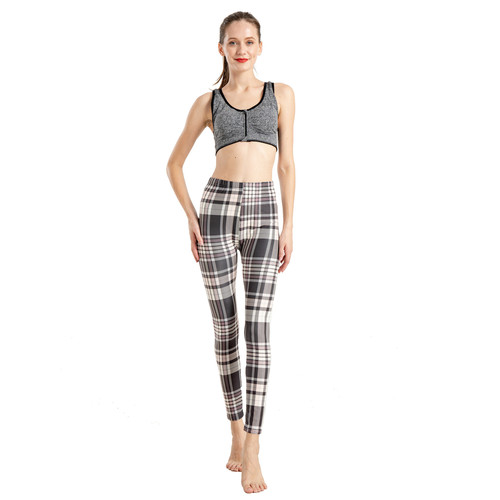 9257 European and American classic fashion striped checkered print leggings elastic sports nine-quarter pants