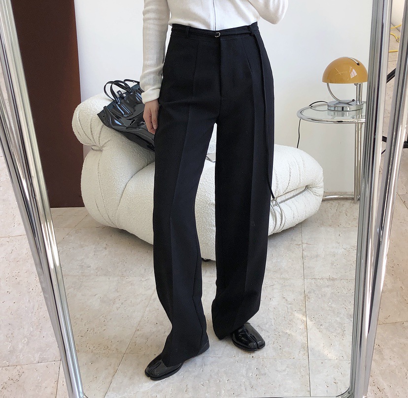 Autumn new simple hipster pen quite high waist straight trousers fine belt design loose casual thin trousers female