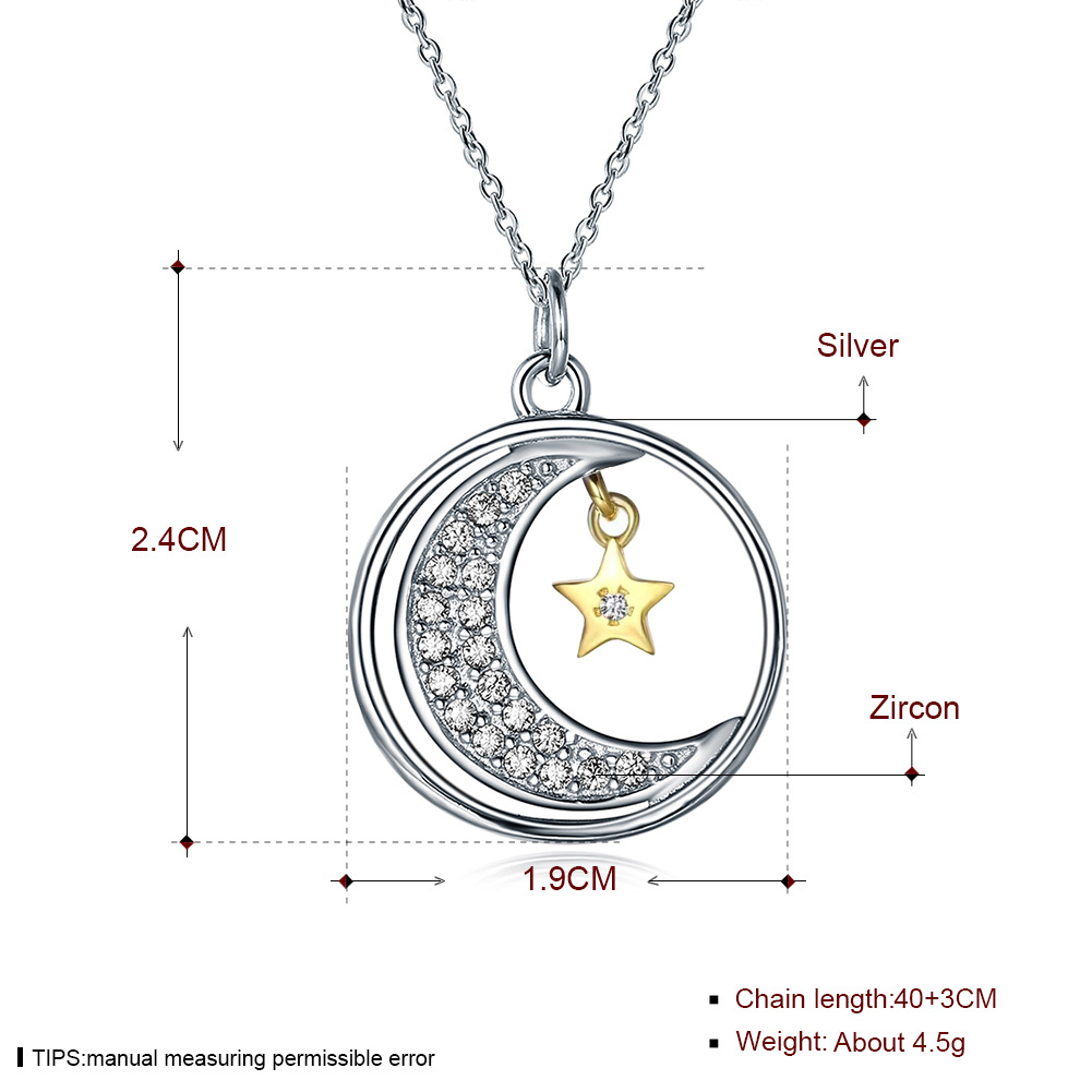 Simple Style Star Moon Sterling Silver Plating Zircon Pendant Necklace 1 Piece display picture 1