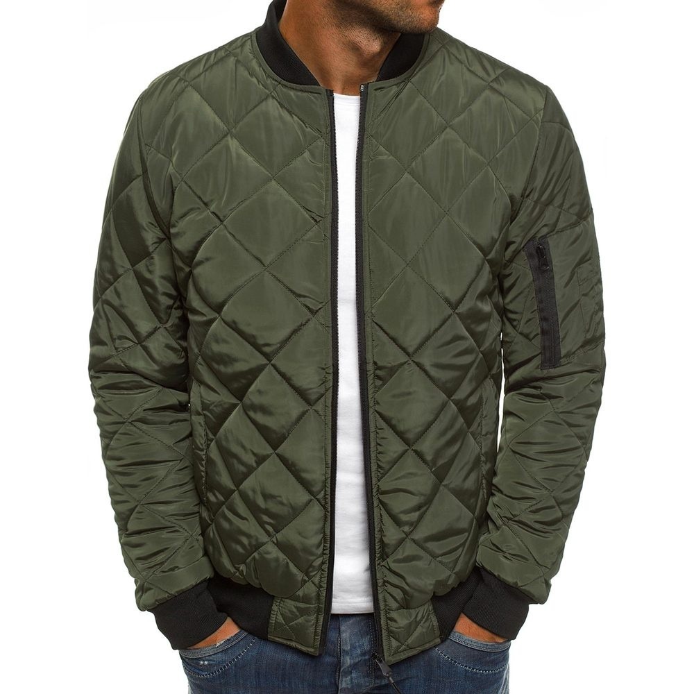 2020 Herbst/Winter Neue Herren Einfarbige Jacke Diamond Gridh Baumwollmantel_voghion.com