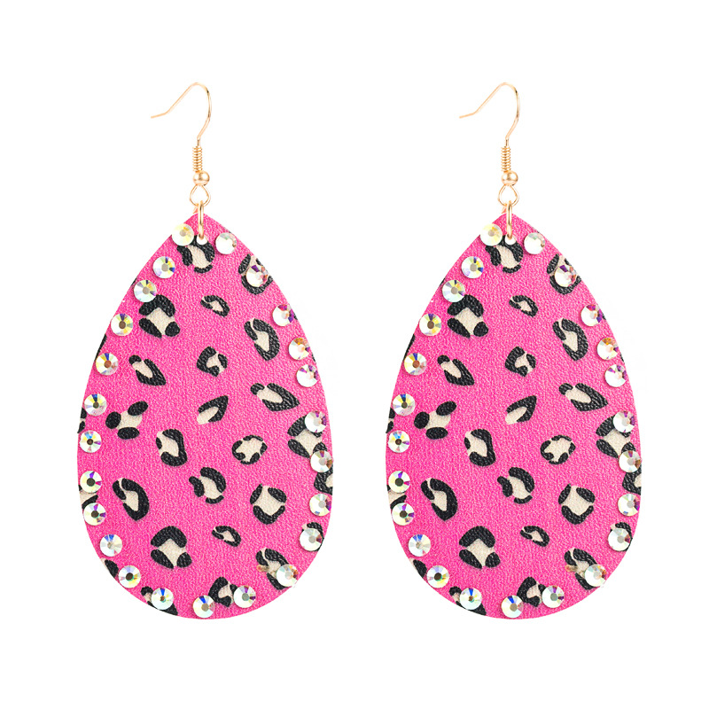 Drop-shaped Double-sided Leather Diamond Earrings display picture 2