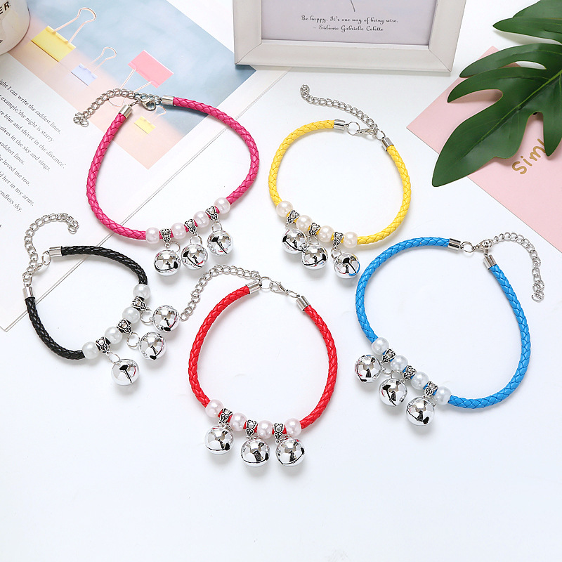 厂家直销猫铃铛项圈宠物饰品项链可调节狗脖圈PU编织猫咪颈圈批发