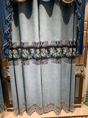 柯桥绣花窗帘批发 雪尼尔绣花窗帘激光贴绒绣成品定制现货|ru