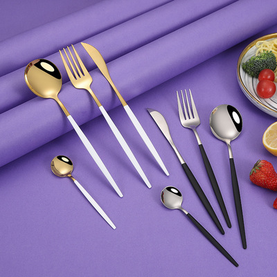 創意304不鏽鋼刀勺叉西餐具 鍍金拉絲葡萄牙禮品套裝可定制logo