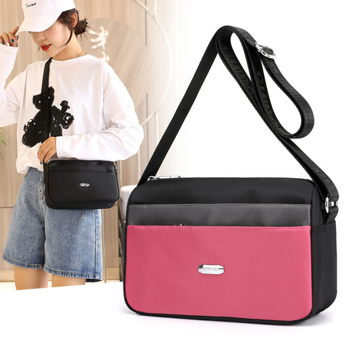  New Oxford Cloth Small Square Bag Waterproof Contrast Color Women's Bag Korean Style Fashion Shoulder Crossbody Bag Nylon Phone Bag