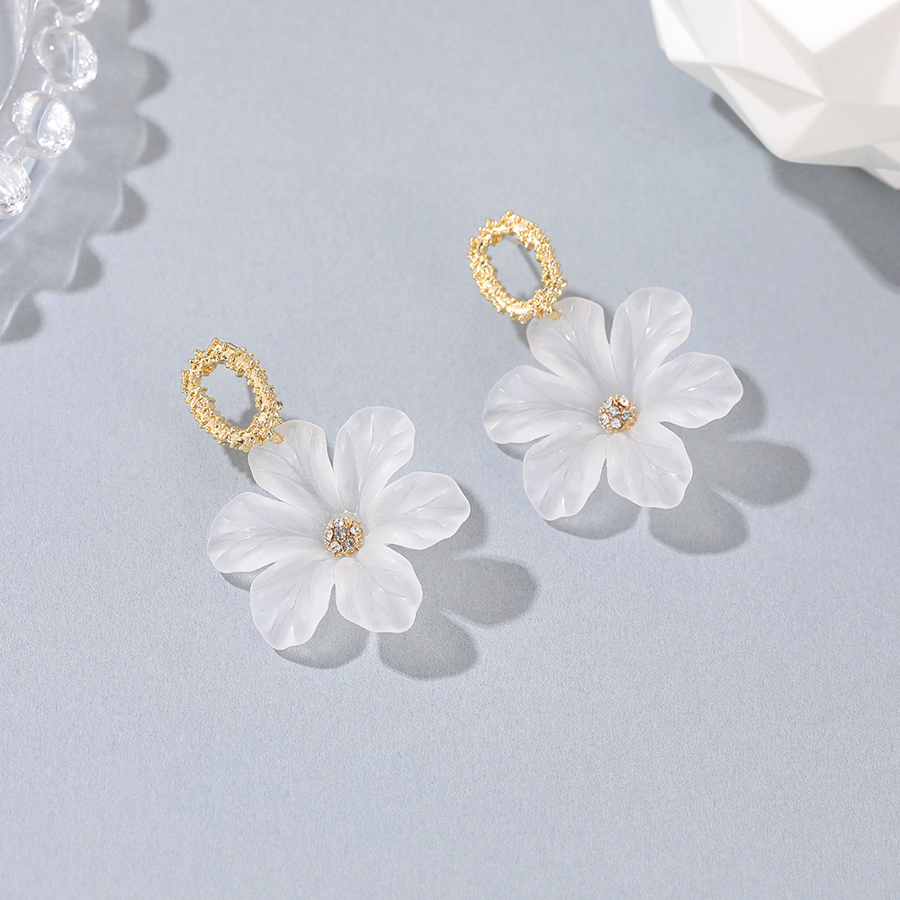S925 Silver Korean Simple Transparent Flower New Beautiful Flower Earrings display picture 6