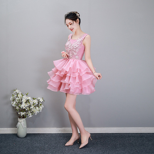 Pink sleeveless princess skirt pengpeng wedding dress performance dress evening dress skirt