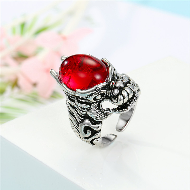 Retro Ruby Dragon Metal Open Ring display picture 2
