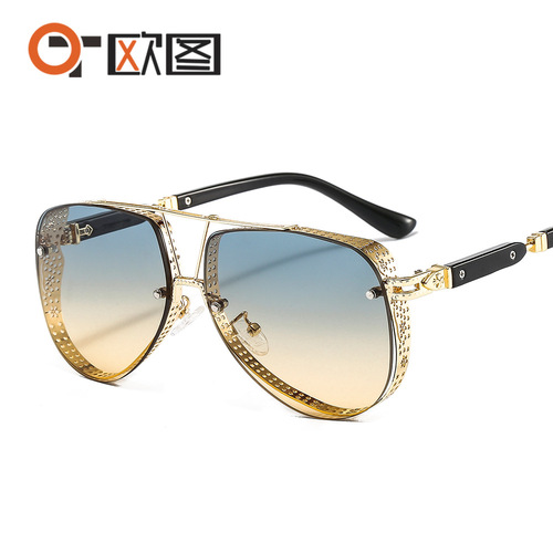 New metal mesh decorated men's sunglasses 2586 ocean color coating trendy European and American style sunglasses