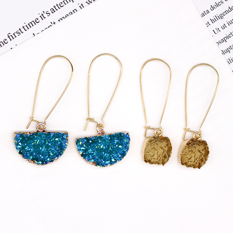 Wholesale Women's Natural Stone Earrings Imitation Crystal Bud Semicircle Earrings Imitation Natural Stone Earrings Square Earrings Yiwu display picture 5