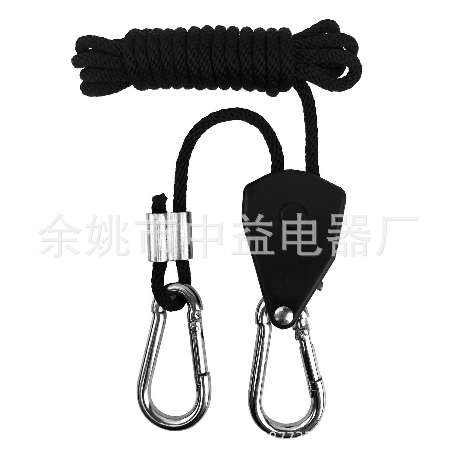 En stock, disponible al por mayor incluso para una sola unidad: Cuerda de suspensión ajustable de 1/8 para lámparas LED con rueda metálica y tensor de trinquete de plástico.