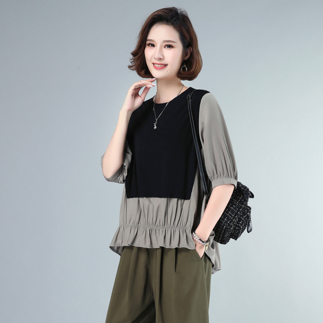 High end summer leisure cotton hemp Pullover round neck loose type women’s T-shirt