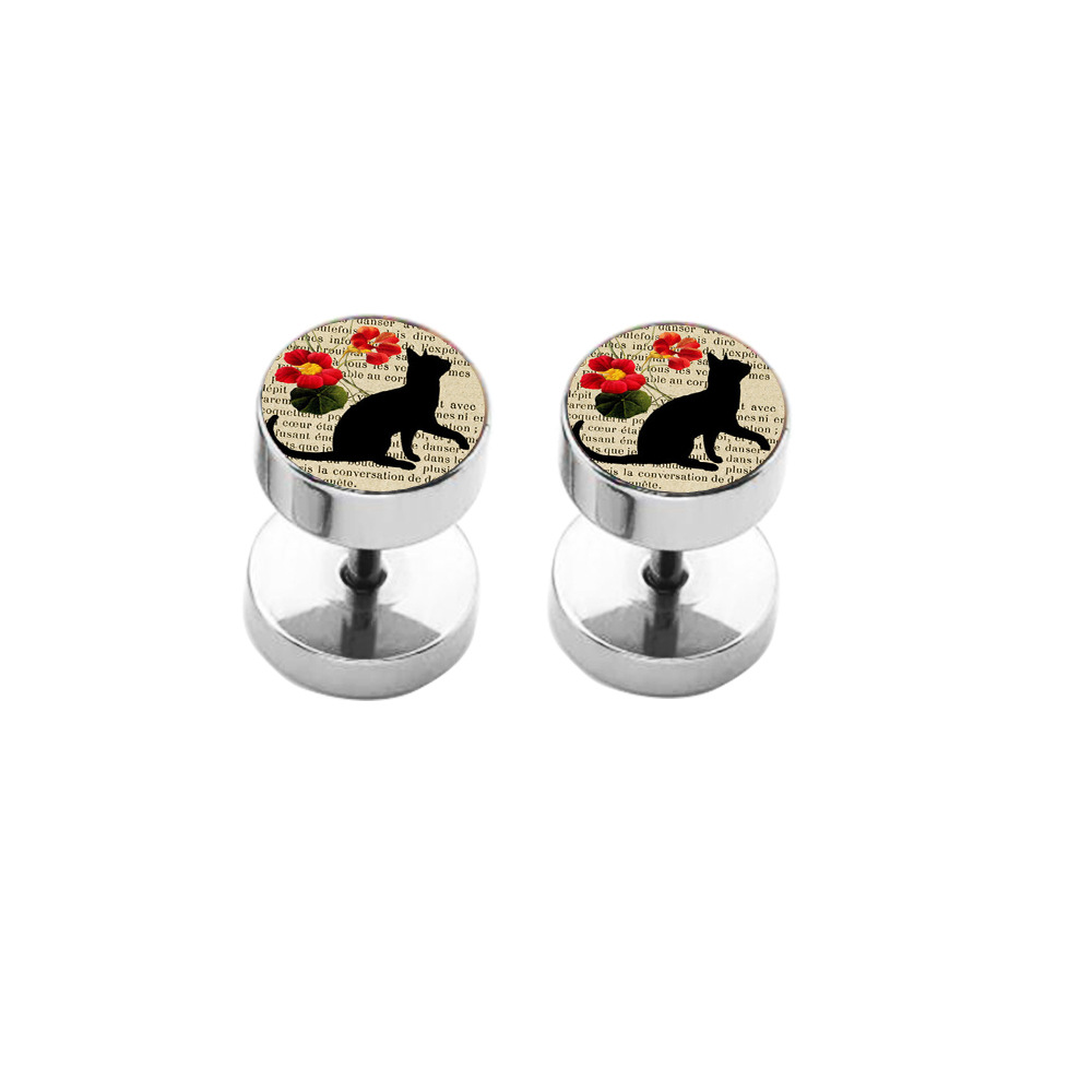 Korean Fashion Titanium Steel Pure Round Barbell Dumbbell Earrings Love Flower Design for Men and Women detail image 12