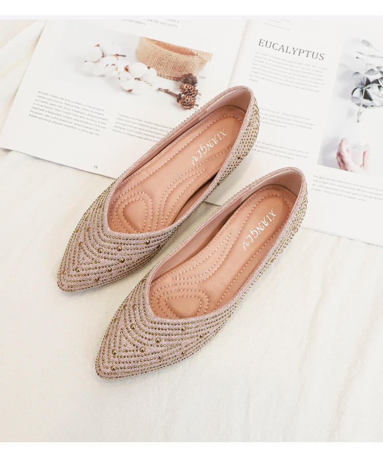 2024 vår/sommar med spetsig grund mun, kvinnors inre förhöjda skor med diamantslutande klackar, bekväma bönaskor, platta skor_voghion.com