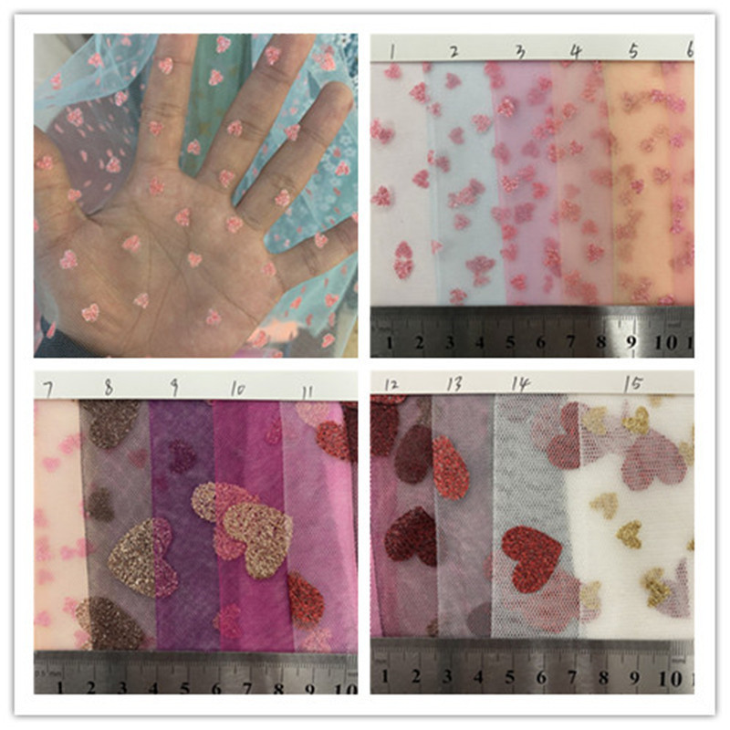 新品现货 烫金桃心小爱心六角网眼布 童装蓬蓬裙婚纱礼服网纱面料