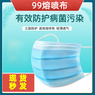 现货包邮速发高品质熔喷布成人一次性口罩3层防护过滤防尘飞沫