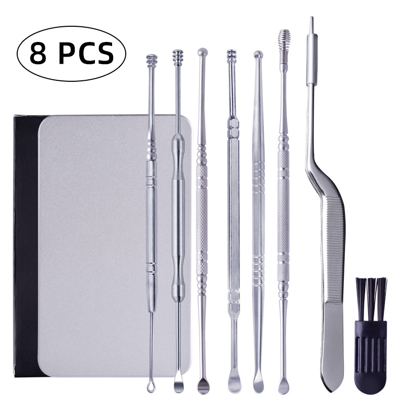 Shiling Ear Cleaning 7-Piece Set Ear Pick Stainless Steel Ear Cleaning Tools 7-Piece Set in Iron Box Earwax Beauty Tool
