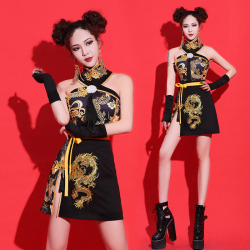 Chinese style dragon pattern singers jazz hiphop dance ds costume for women girls gogo dancers Stage performance jazz dance outfits nightclub dj clothes