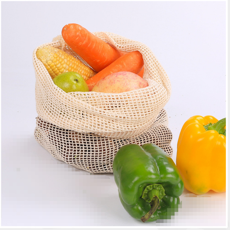 厂家直销网袋超市束口抽绳购物袋承装蔬菜水果棉布网袋