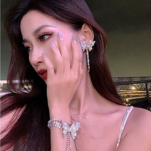 choker choker rhinestone necklace bridal bow clavicle chain short choker women's simple neckband earrings set