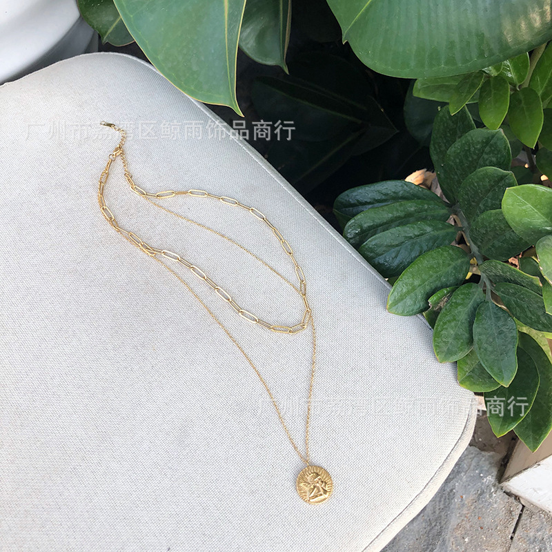 12g Weight Vacuum Plating Gold Plating Process 18K Gold Plated Plating Material 304 Stainless Steel Pendant Material Necklace Classification 304 Stainless Steel Chain Material 304 Stainless Steel Material Angel Pattern Women'S Gender Fashion Style Gold Color Wholesale Jewelry Fashion Angel 304 Stainless Steel 18K Gold Plated Necklace 3